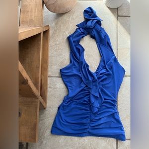 Bebe V Neck Ruffle Ruched Tank Top